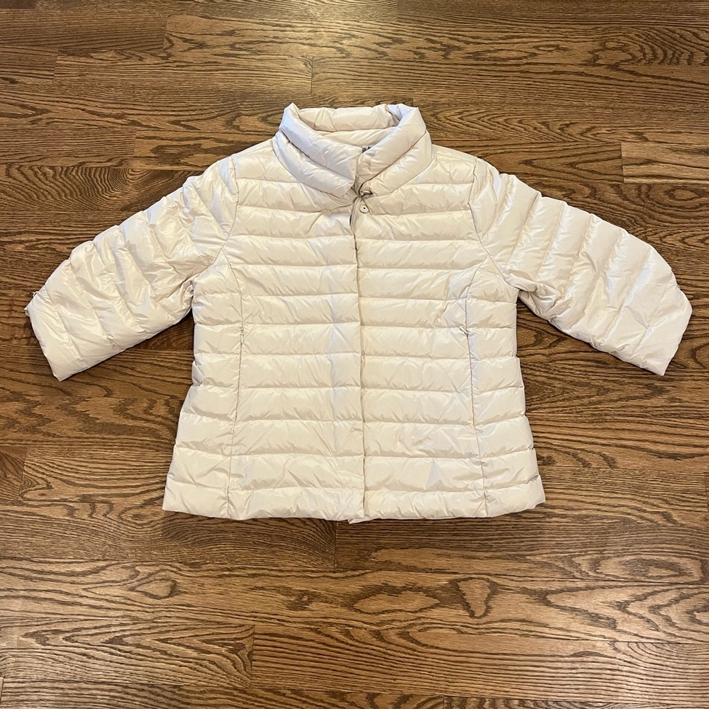 NWOT J MacLaughlin Down Jacket | Cream White | Cropped 3/4 sleeves | Size Medium - Picture 2 of 8